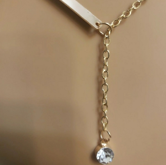 Sexy Lariat Rhinestone Bar Gold Choker Necklace - Picture 6 of 11